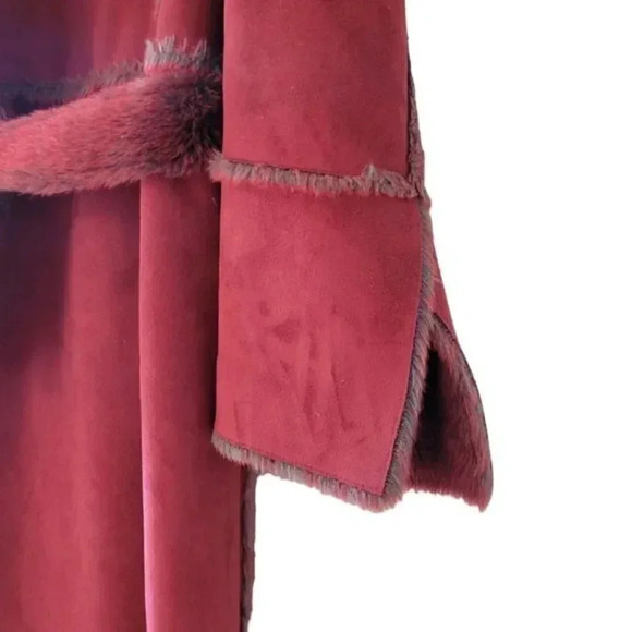 EM Studio London Suede Faux Fur Penny Lane Long Sleeve Belted Fall Winter Coat. - Picture 7 of 15
